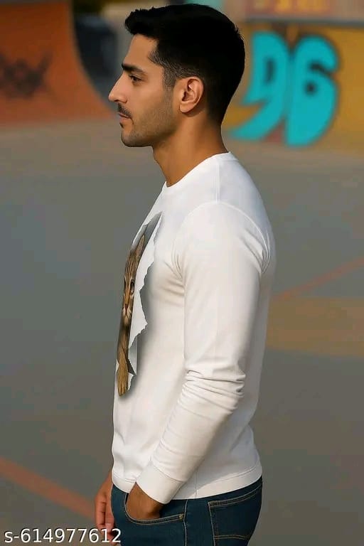 White Cat Printed Full Sleeve Polyester T-Shirt